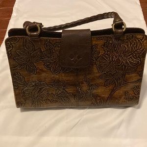 Patricia Nash dark brown tooled leather shoulder bag
